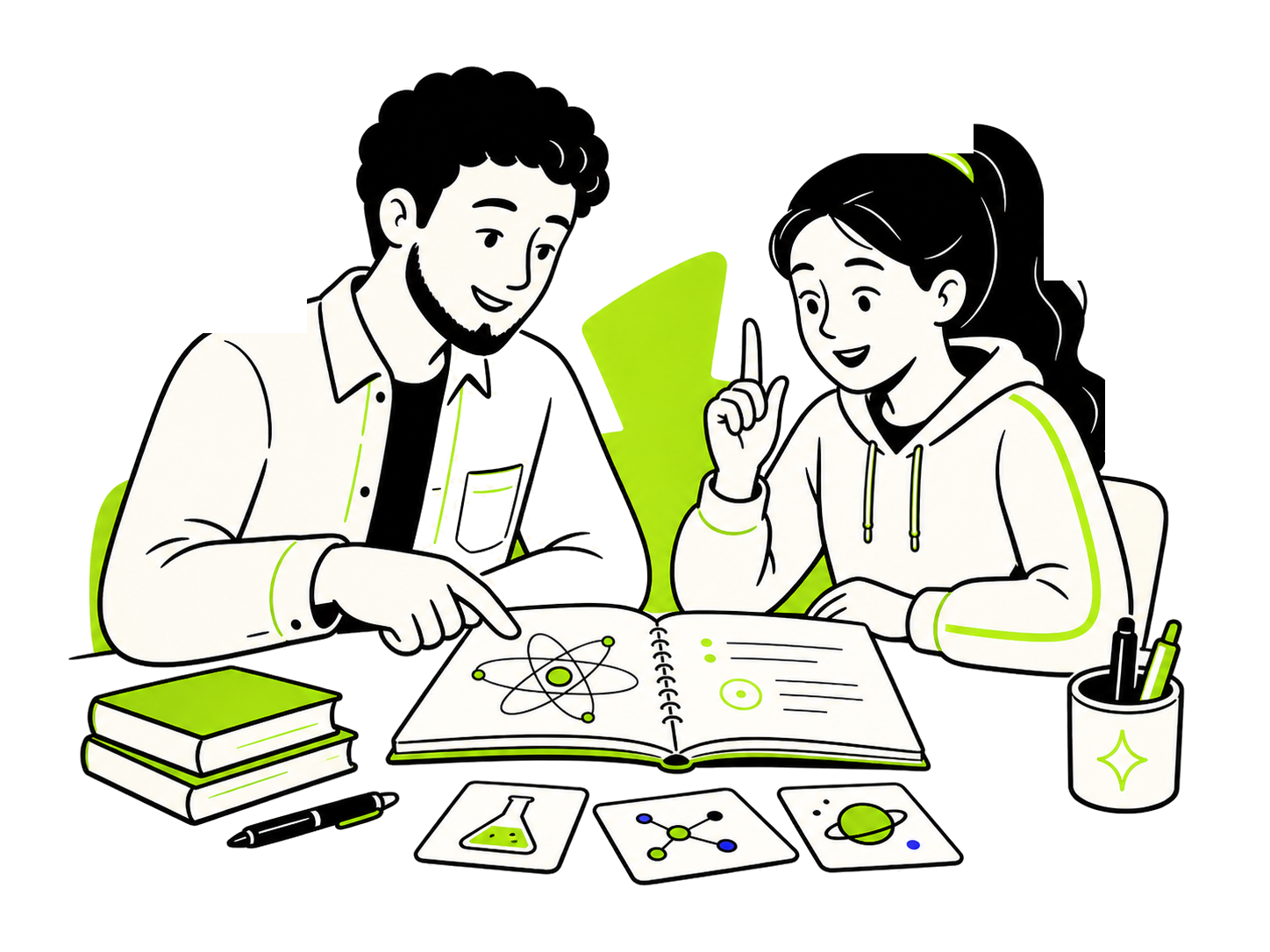 A male tutor helping a student understand a science lesson