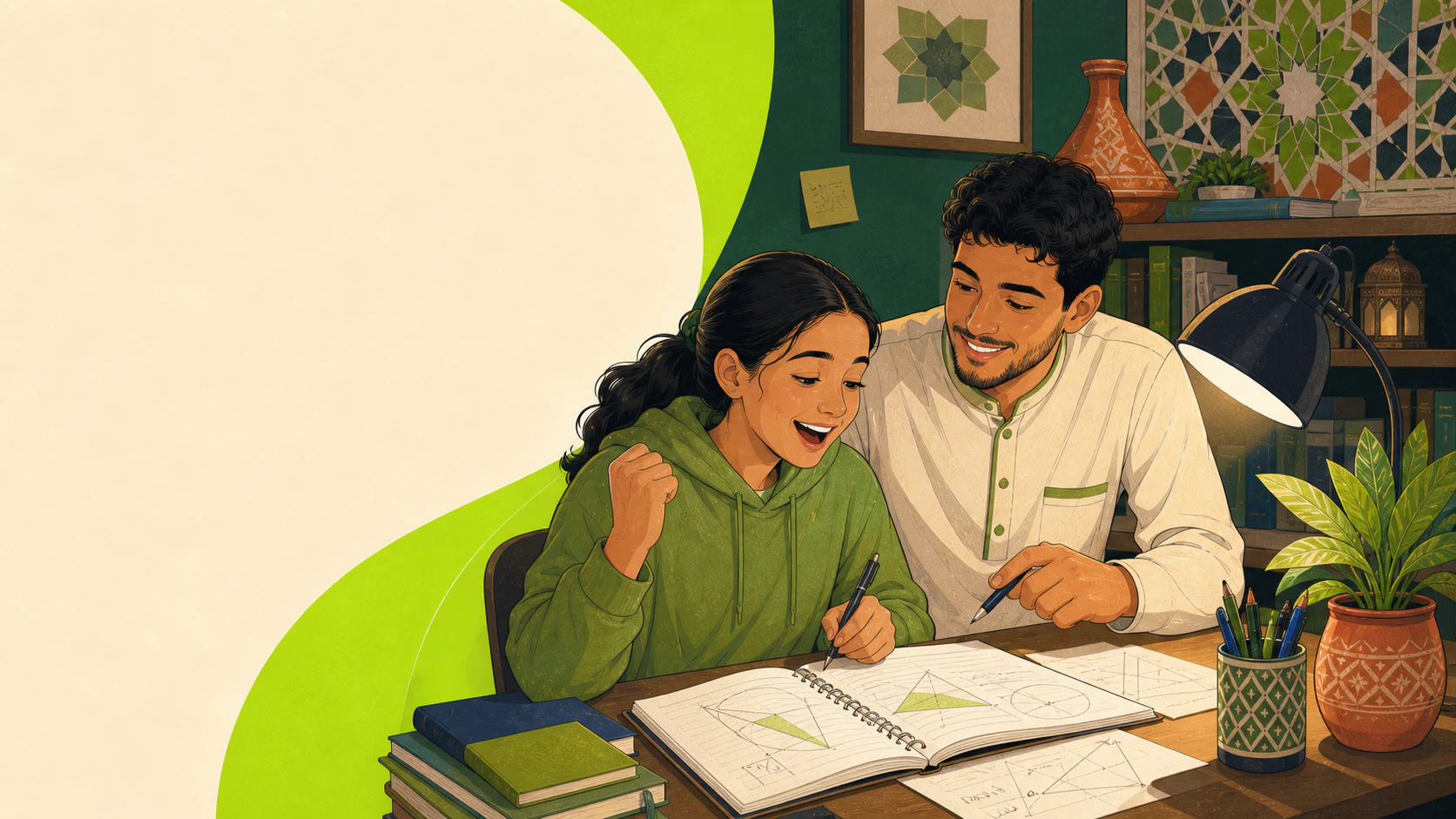 A male tutor helping a student understand mathematics